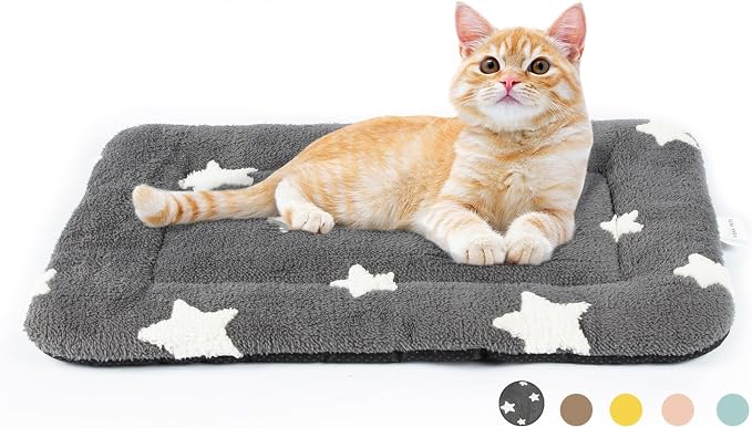 Mora Pets Cat Bed for Indoor Cats Washable Dog Crate Pad Cute Star Dog Bed Mat for Small Dogs Pet Kennel Pad for Cage Soft Flat Puppy Kitten Cushion Sleeping Anti-Slip Grey 22 x 13