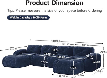 Modular Sectional Sofa with Free Combination,Oversized Boneless Floor Couch for Living Room & Lounge,Velvet 3-Seater Sectional Couch with 2 Ottomans,No Assembly Needed