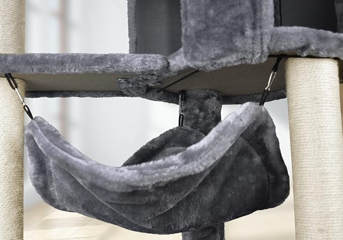 YUNIQUE Cat Tree with Cat Condo and Big Hammock, Grey
