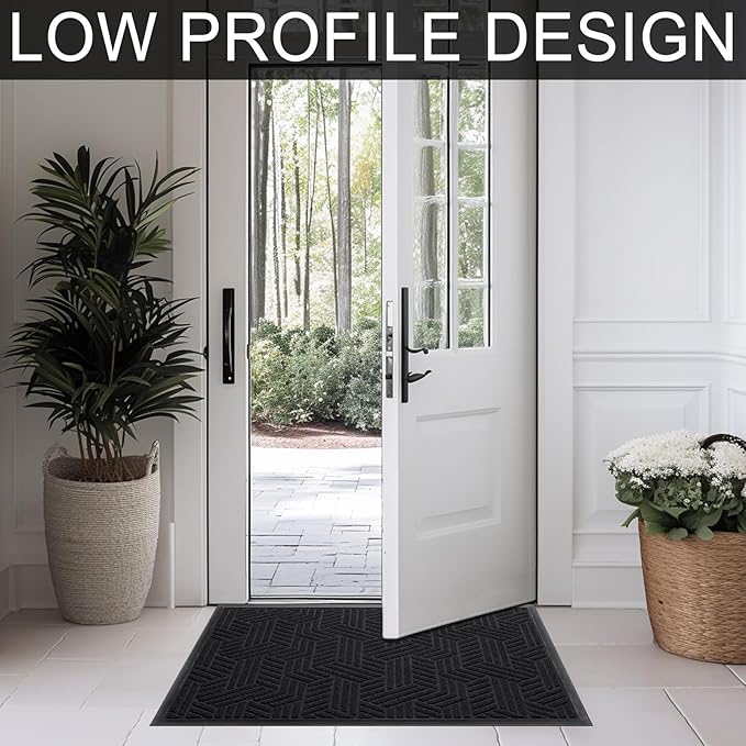 XADP Front Door Mat 36"x24" Indoors Outdoors Welcome Mats, Waterproof Non-Slip Rubber Backing Heavy Duty Doormat Outside Entrance, Low Profile Entryway Rugs Floor Mat for Patio, Pattern B Black