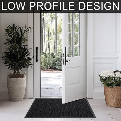 XADP Front Door Mat 36"x24" Indoors Outdoors Welcome Mats, Waterproof Non-Slip Rubber Backing Heavy Duty Doormat Outside Entrance, Low Profile Entryway Rugs Floor Mat for Patio, Pattern B Black