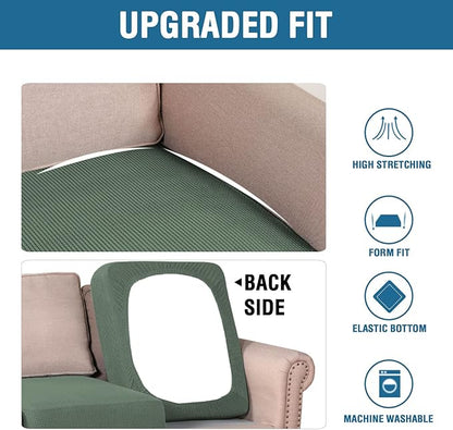 H.VERSAILTEX Super Stretch Individual Seat Cushion Covers Sofa Covers Couch Cushion Covers Slipcover Sets Thick Jacquard Textured Twill Fabric (2 Piece Large Sofa Cushion Covers, Loden Frost)