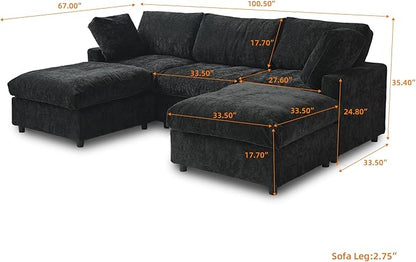 JACH U Shape Sectional Couches for Living Room, Convertible Modular Sofa with Ottomans, Cloud Sectional Couch, Sofa Covers Washable, Minimalist Couch for Living Room, Apartment, Black