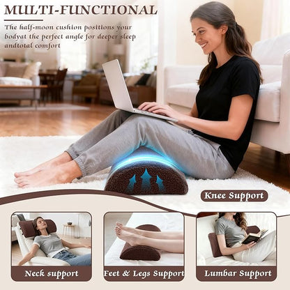 Queekay Health Large Half Moon Bolster Pillow for Legs, Knees, Lower Back and Head, Lumbar Support Pillow for Bed Sleeping Semi Roll for Ankle and Foot Comfort Washable Cover(Brown)