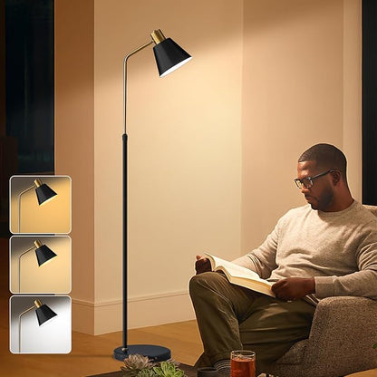 Dimmable Black Vintage Floor Lamps for Living Room Sofa Corner Bedroom Bedside Office,Unique Adjustable Standing Tall Reading Lights with Bright 12W LED Bulb, Modern Industrial Minimalist Home Decor