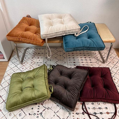 vctops Soft Velvet Chair Pads with Ties Comfy Solid Seat Cushion for Dining Chairs, Office Chairs, Hardwood Floors (Coffee, 16"x16")