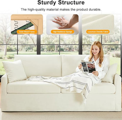 85" Chenille Sofa Couches for Living Room, 3 Seater Sofa with 2 Pillows, Modern Couches Tool-Free Setup, Comfy Oversized Loveseat with Medium Firm Cushions for Small Spaces, Apartment