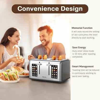 Mecity 4 Slice Toaster with Touch Screen Control, 4 Wide Slots, Stainless Steel