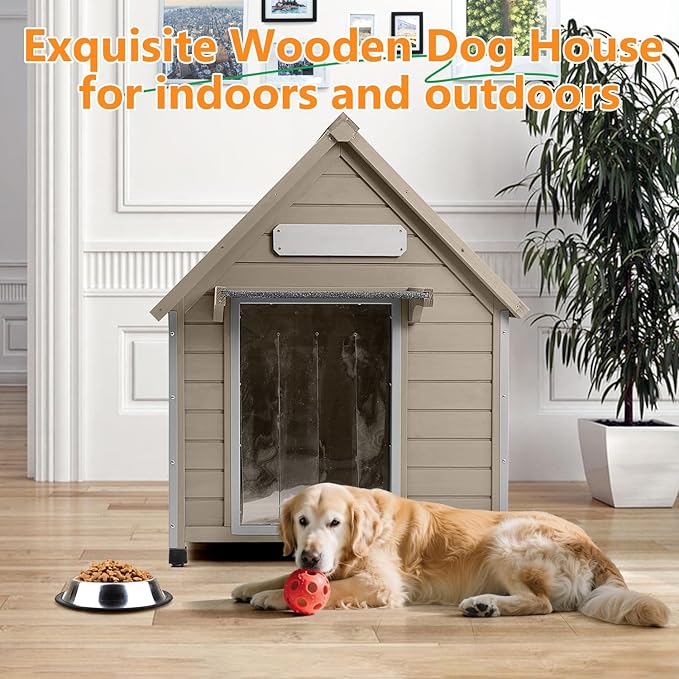Large Dog House Indoor Outdoor with Window, Doghouse Kennel Shelter with Anti-Chewing Iron Frame for Medium to Small Dogs, Easy Assemble(37.4" W*30.5" L*39.3" H)