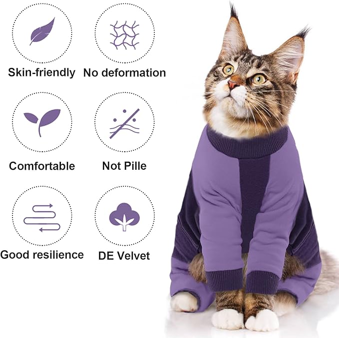 QBLEEV Cat Pajamas for Cats Only, Sticky Hair Kitten Clothes, Prevent Lost Fur Pet Onesie Shirts Costumes Outfits for Daily Wear Parties Photography, Recovery Suit for Small Dogs