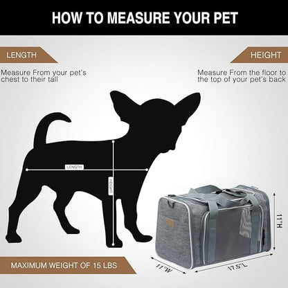 Cat Carrier - Portable Foldable Dog Pet Carrier, Soft-Sided Pet Bag up to 15 Lbs, Airline Approved Travel Puppy Carrier