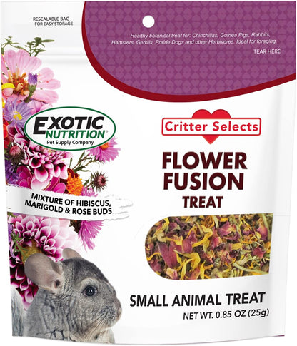Flower Fusion Treat - Healthy Natural Dried Flower Herbivore Treat - Chinchillas, Guinea Pigs, Rabbits, Prairie Dogs, Degus, Hamsters, Rats, Squirrels, Sugar Gliders & Other Small Pets (0.85 oz)