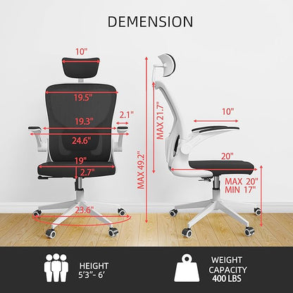 ZYFFHYLAI Office Chair Ergonomic Desk Chair, 350 LBS Mesh Office Chair with Lumbar Support, Comfy Desk Chair with Wheels, Big and Tall Chair for Study Work Gaming (Black+White)