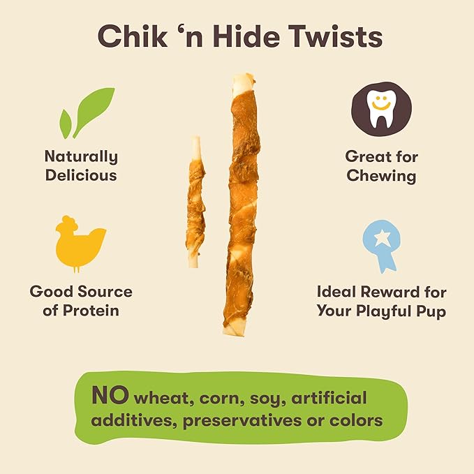 Pet 'n Shape Chik 'n Hide Twists – Chicken Wrapped Rawhide Natural Dog Treats, Small, 16 oz