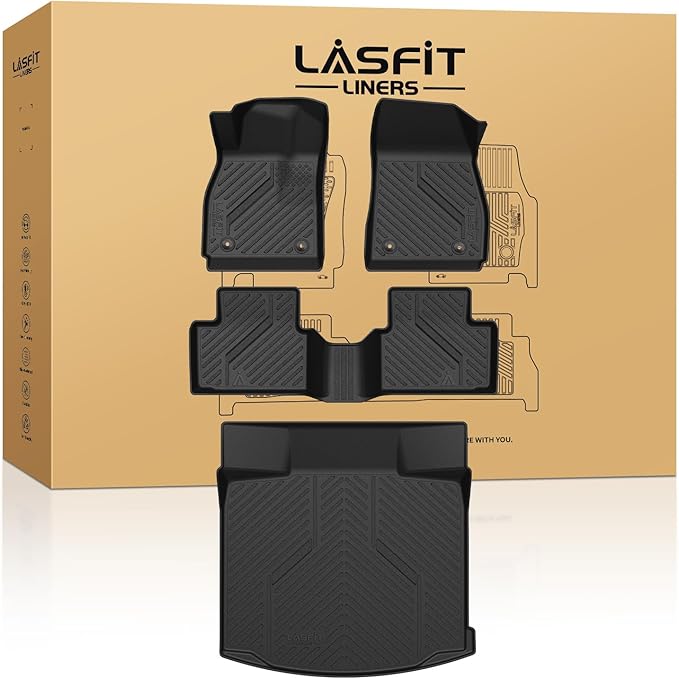 LASFIT Floor Mats & Cargo Liner for Chevrolet Malibu 2013-2015/Malibu Limited 2016 Only, All Weather TPE Custom Fit Floor Mats for Cars, 1st and 2nd Row Car Floor Mats for Malibu Accessories Black