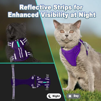 Cat Harness and Leash Set Escape Proof for Kitten Walking, Soft Adjustable Top Handle Vest Harnesses for Cats, Easy Control Breathable Reflective Small Medium Large, Purple, S