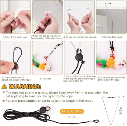 Cat Toys, 2 Pack 3 in 1 Interactive Cat Toy for Indoor Cats with Sticky Super Suction Cup Detachable 10 Pcs Replacements Feathers Balls Mice 2 Wand Hanging Door Kitten Toys