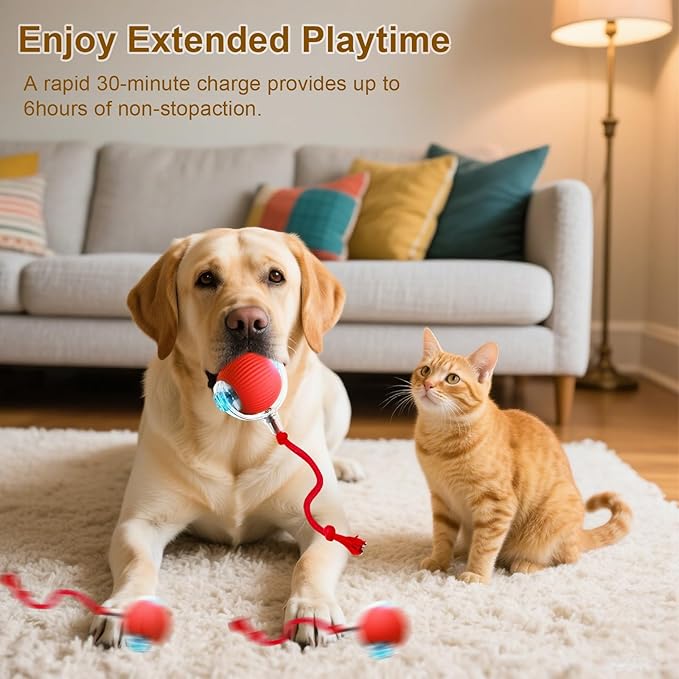 Interactive Cat Toy Ball, Smart Interactive Cat Toys, Smart Cat Toy for Enrichment, Motion Activated Automatic Cat Toys to Keep Them Busy (Red)