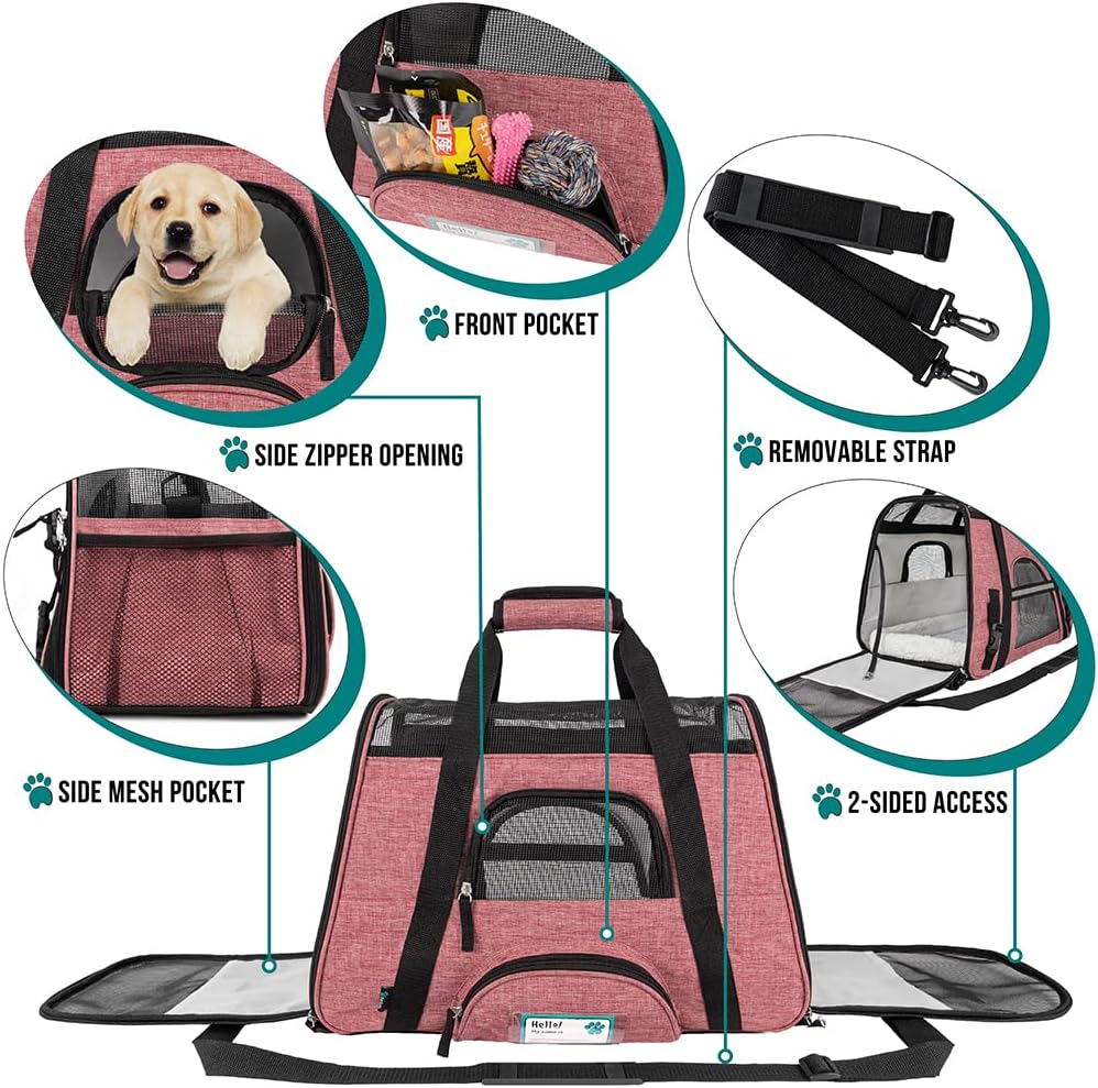 PetAmi Airline Approved Pet Carrier for Cat, Soft Sided Dog Carrier Small Dog, Cat Travel Supply Accessories Indoor Cats, Ventilated Pet Carrying Bag Medium Large Kitten Puppy, Small Heather White Red