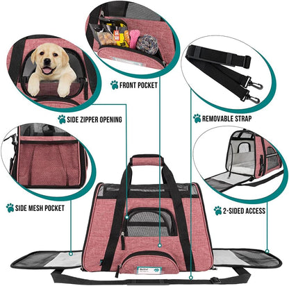 PetAmi Airline Approved Pet Carrier for Cat, Soft Sided Dog Carrier Small Dog, Cat Travel Supply Accessories Indoor Cats, Ventilated Pet Carrying Bag Medium Large Kitten Puppy, Small Heather White Red