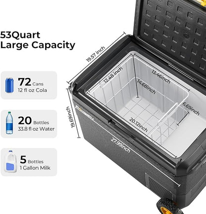 BougeRV 12 Volt Car Refrigerator, CRS 53 Quart Portable Fridge Freezer