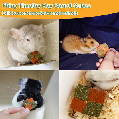 Fhiny 24 PCS Rabbit Chew Toys, Natural Timothy Hay Carrot Biscuit Handmade Bunny Molar Toys for Teeth Small Animal Snacks for Rabbits Guinea Pigs Chinchillas Hamsters Gerbils