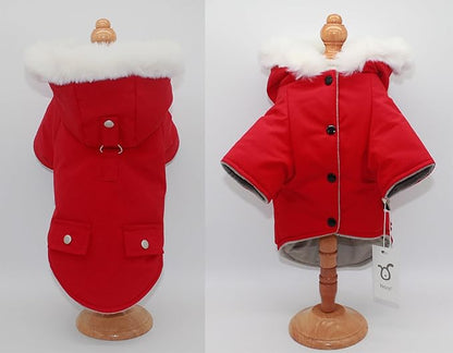 Pet Warm Dog Coat for Winter Cold Weather Clothes Hooded Dog Jacket Small Puppies Medium Large Dog Cat Clothes Insulated Padded Snow Parka (Red, X-Small)