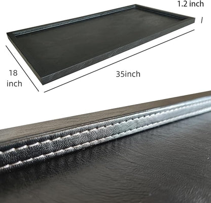 35 * 18 inches High-End Light Luxury Leather Rectangle Oversized Service Tray for Ottoman Tray, Coffee, Food, Family Dinner, Picnic, Party Essentials (Black, 35 * 18 inch)