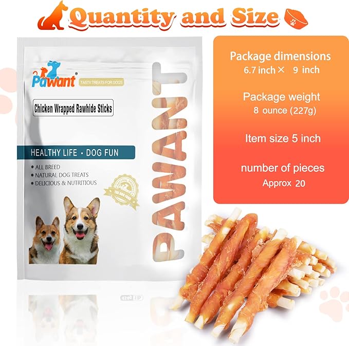 Puppy Training Snacks Dog Chews Treats Chicken Wrapped White Rawhide Sticks 0.5lb