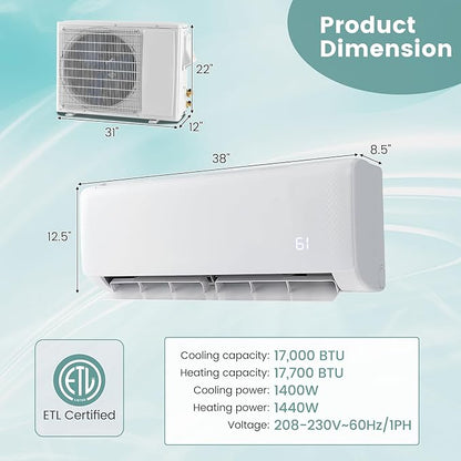 RELAX4LIFE Mini Split Ac/Heating System, 18000 BTU Ductless Mini Split Air