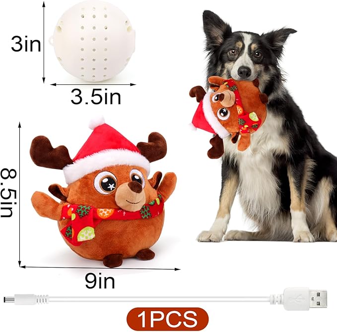 BABORUI Interactive Dog Toys Antlers, Jumping Squeaky Dog Toys with Recording and Music Modes, Rechargeable Moving Dog Christma Toys for Small/Medium/Large Dogs to Keep Them Busy(Antlers)
