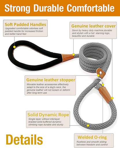 lynxking 6 FT Dog Leash Slip Lead 2 Pack Strong Heavy Duty Braided Dog Training Leash No Pull Training Lead Leashes for Medium Large and Small Dogs