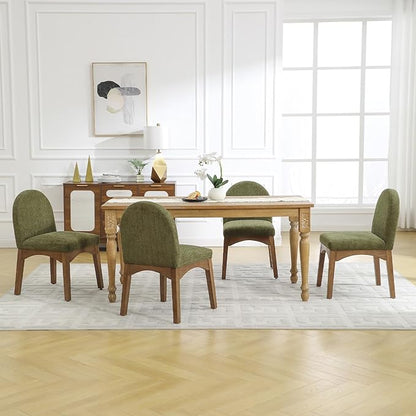 DUOMAY Modern Dining Chairs Set of 2, Mid Century Chenille Upholstered Dining Room Chairs Kitchen Chairs with Solid Rubberwood Legs, Armless Accent Side Chairs, Green