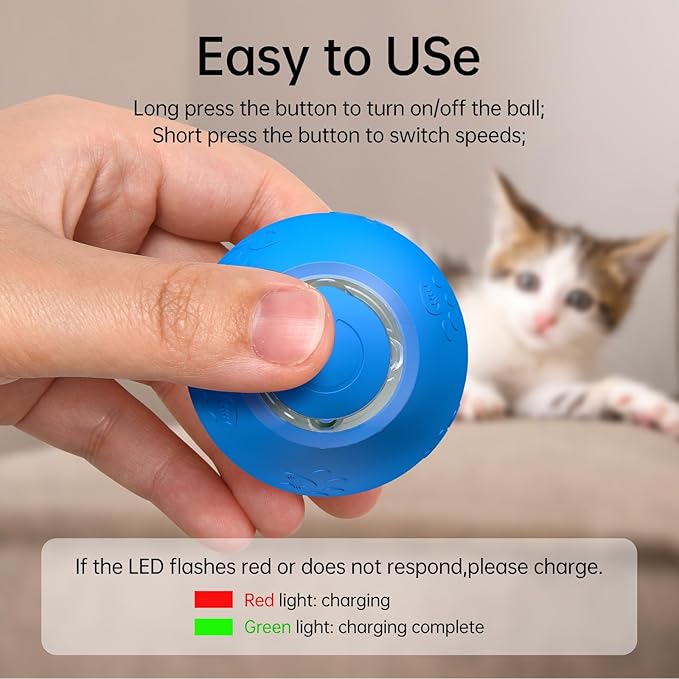 Interactive Cat Toy Ball- 2025 Smart Rolling Cat Toy with Shiny Tail, Motion Activated Boredom Relief for Indoor Cats, USB Rechargeable & Obstacle Avoidance