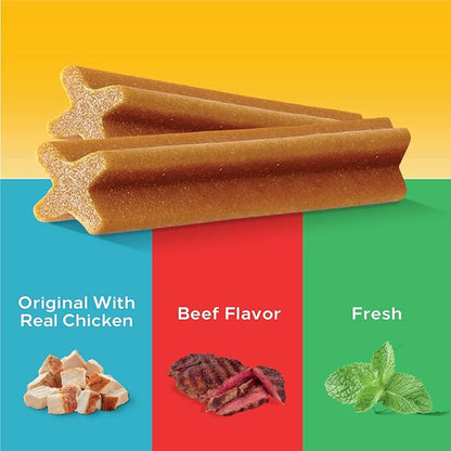 Pedigree Dentastix Large Breed Dog Treats, Original, Beef & Fresh Flavor, 2.73 lb. Variety Pack (51 Treats)