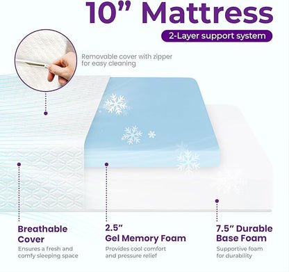 GAESTE 10 Inch King Cooling Gel Memory Foam Medium Firm Mattress Breathable Pressure Relief CertiPUR-US Certified Foam, Mattress-in-a-Box for Kids and Adults No Fiberglass (King, 10 in)