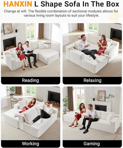 105 Inch Modular Sectional Sofa,Modern Cloud Sectional Couch with Deep Seat,Corduroy Boneless Couches with L-Shape Chaise for Living Room Bedroom,No Assembly Required (White, Right Facing Chaise)