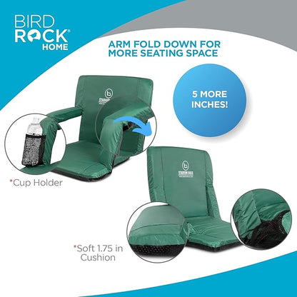 Stadium Boss Recliner Stadium Seat for Bleachers, Benches, Lawns, Backyard, Camping & Beach – Padded Sport Chair, Cushion Backs & Armrest – 6 Reclining Positions – Portable Carry Straps – Dark Green