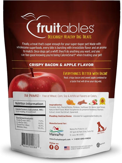Fruitables Baked Dog Treats, Healthy Pumpkin Treat for Dogs, Low Calorie & Delicious, Free of Wheat, Corn and Soy, Made in the USA, Apple and Crispy Bacon Flavor, 12oz