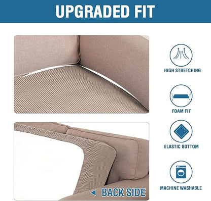 H.VERSAILTEX Super Stretch Individual Seat Cushion Covers Sofa Covers Couch Cushion Covers Slipcover Sets Thick Jacquard Textured Twill Fabric (1 Piece Loveseat Cushion Cover, Sand)