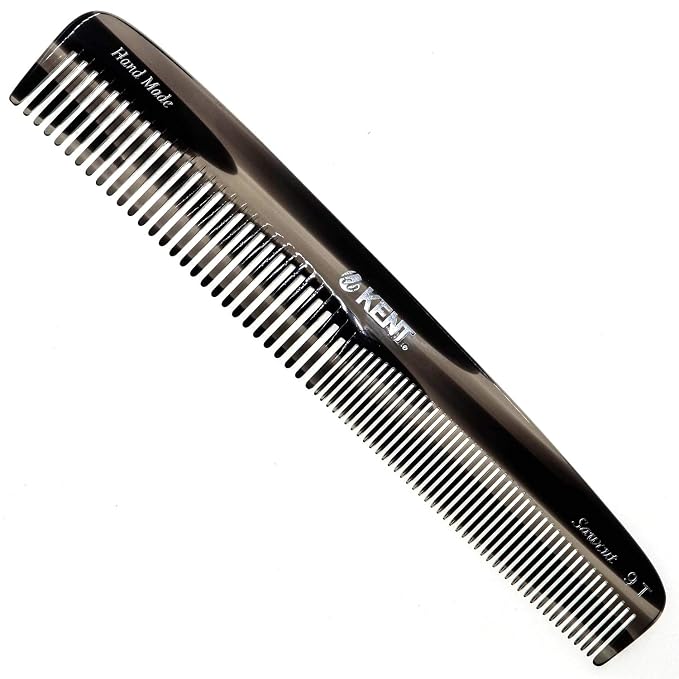 Kent 9T Graphite Fine and Wide Tooth Comb Detangler - Large Handmade and Saw-Cut Dressing Comb - Wet Hair Comb for Women and Durable Grooming Combs for Men Made in England