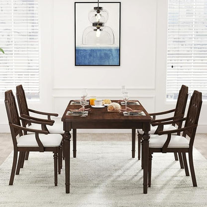 chairus Farmhouse Dining Chairs Set of 4, French Country Vintage Wooden Dining Room Chairs with Arm, Lattice Back & Turned Legs, Rustic Chenille Upholstered Nailhead Trim Kitchen Chairs, Walnut Brown