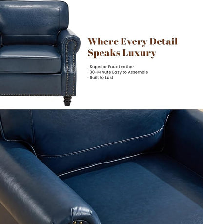 WILLOVE Accent Chair, Faux Letaher Arm Chair, Reading Chair for Living Room, Bedroom & Offcie, Blue