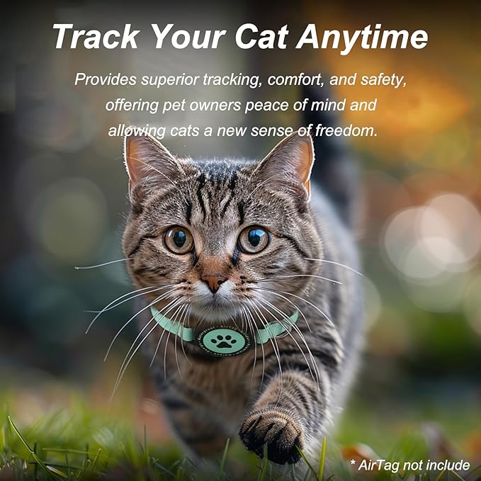Airtag Cat Collar, Stretchy Kitten Collar with Apple Air Tag Holder, Lightweight and Comfortable, Ultra Elastic GPS Cat Collars for Cats Kittens and Puppies, 8-12.5 inch, Green