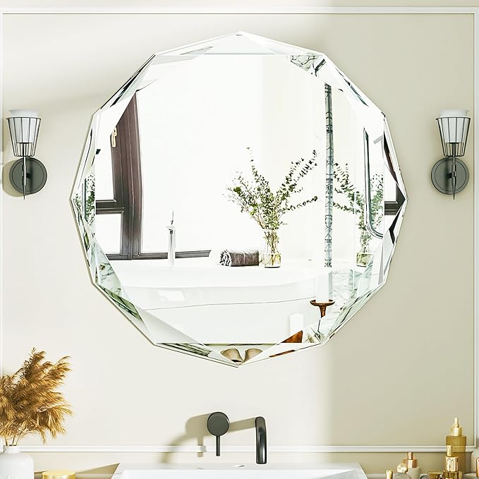 Suidia Bathroom Mirror, Frameless Bathroom Mirror
