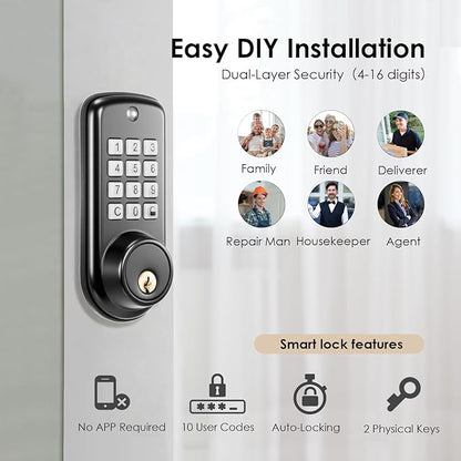 Smart Lock, Keyless Entry Door Lock, Password Mechanical Key 2 Unlocking