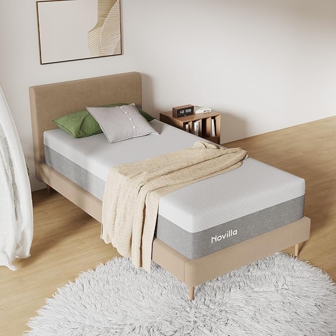 Novilla Twin XL Mattress, 12 Inch Gel Memory Foam XL Twin Mattress for Cool Night & Pressure Relief, Medium Plush Feel with Motion Isolating, Bliss