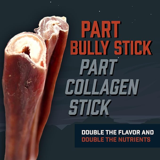 Wild Wolf 12-inch CollaBully Sticks (12 Pack) Part Bully Stick and Part Collagen Stick - Double The Flavor and Nutrients - 100% Natural Dog Chew Treat - Lab-Tested and Packed with Love in The USA