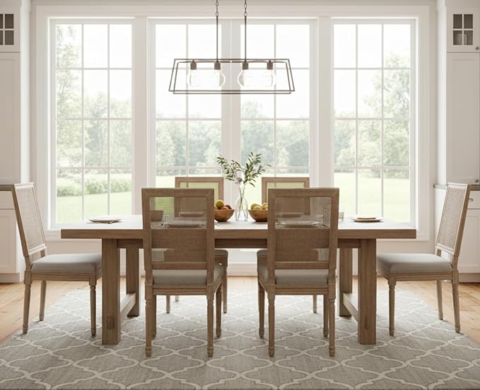 CIMOTA Farmhouse Dining Chairs Set of 4, French Rattan Dining Room Chairs with Rectangle Back/Distressed Wood Upholstered Vintage Side Chairs for Kitchen/Restaurant, Grey/4PCS