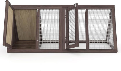 Outdoor Chicken Coop Wooden A-Frame Small Animal Coop Rabbit House Quail Cages with Outdoor Runs & Ventilated Wire Fence Suitable for Garden Backyard Farms 47 x 18 x 19.5 in (Brown)
